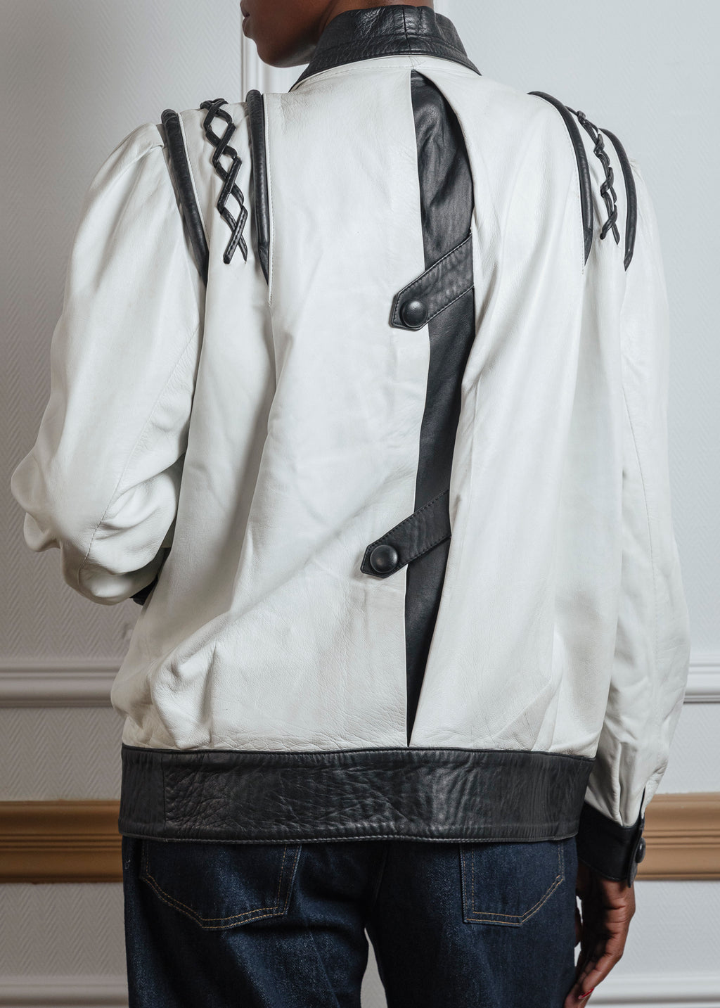 Veste en cuir bicolore