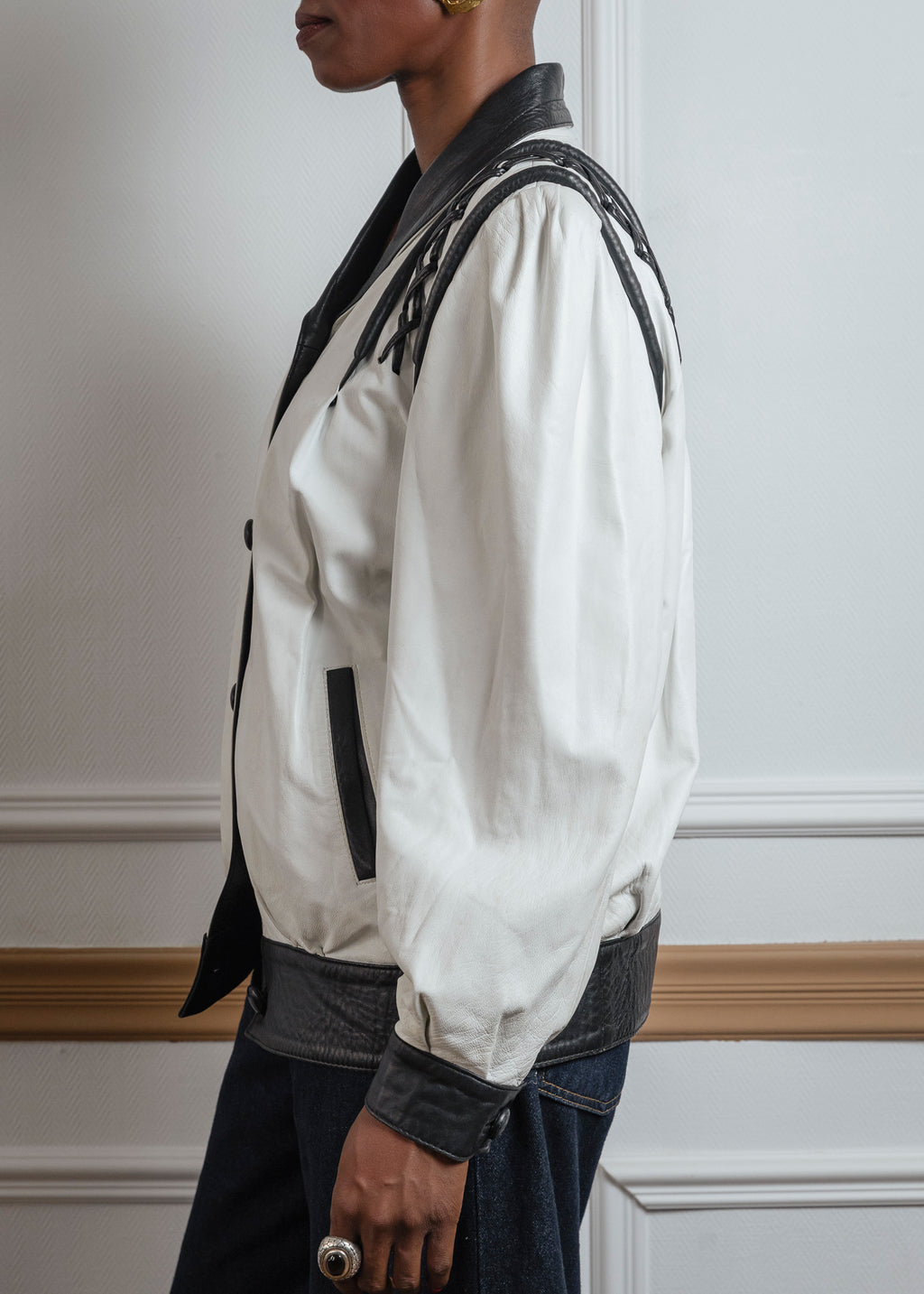 Veste en cuir bicolore