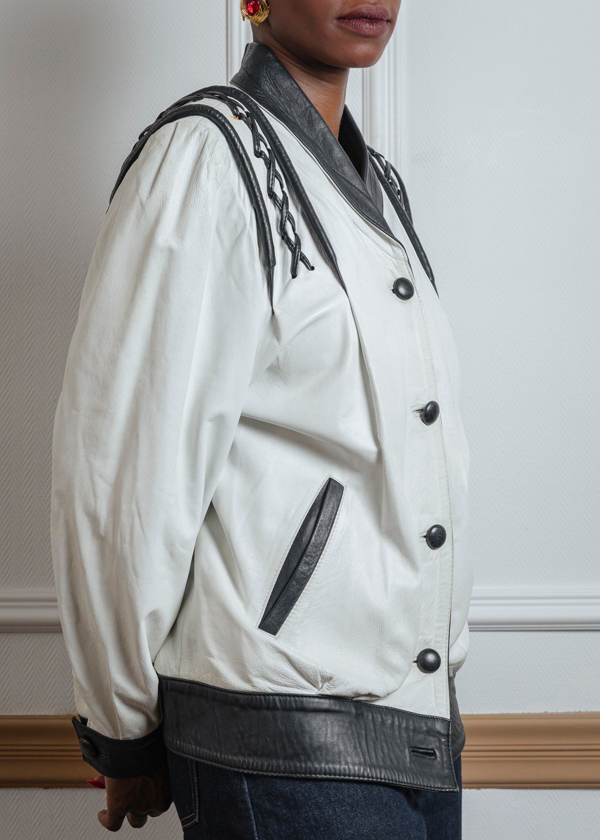 Veste en cuir bicolore