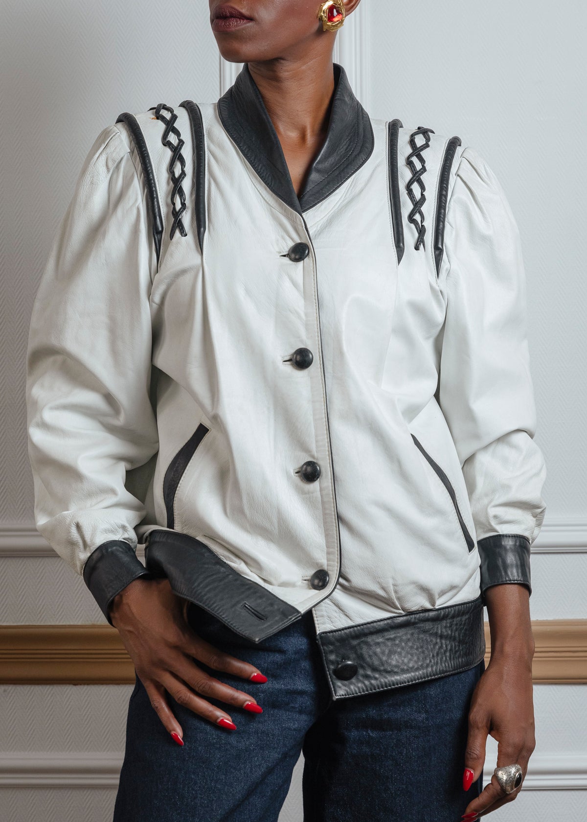 Veste en cuir bicolore